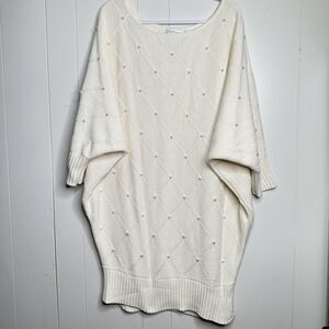 New York & Company Women's Plus Size XXL White Ivory Sweater Dress Pearl Accent